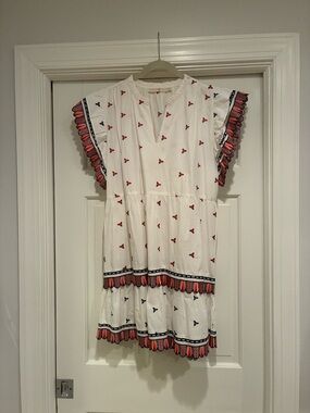 Marie Oliver White Mini Dress with Red and Navy Trim